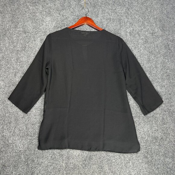 Banana Republic Blouse Womens Small Petite Black Semi Sheer V Neck Gold Detail - Picture 7 of 8